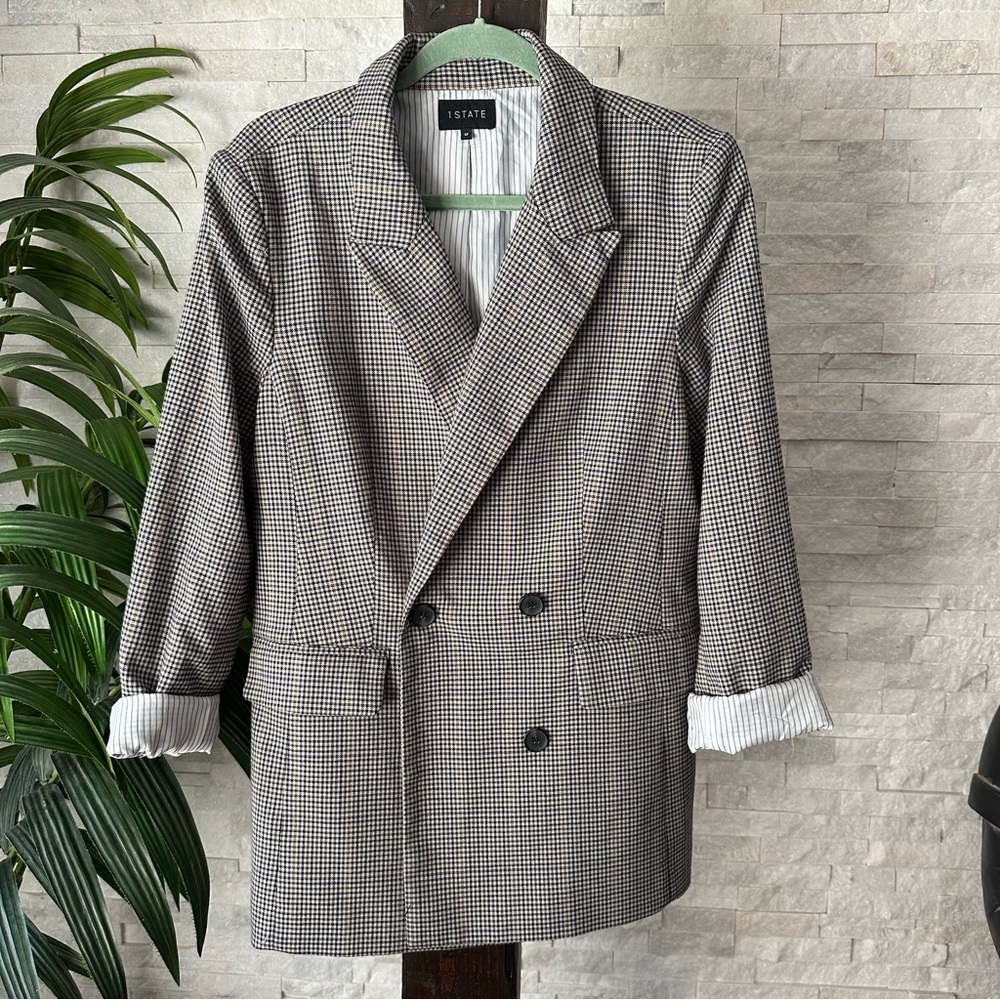 1. State Plaid Houndstooth Double Breasted Blazer Jacket Size 12